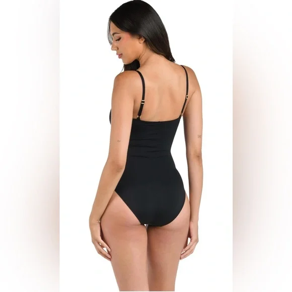 La Blanca Women's One Piece Swimsuit Island Goddess Shirred Side Black - Picture 4 of 7